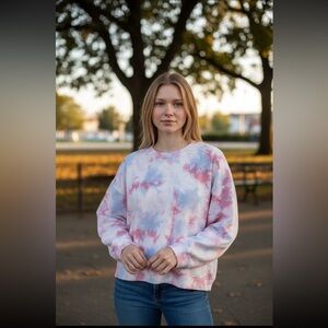 Eddie Bauer Tie-Dye Crewneck Sweatshirt Women’s XL Pastel Pink Blue Pullover